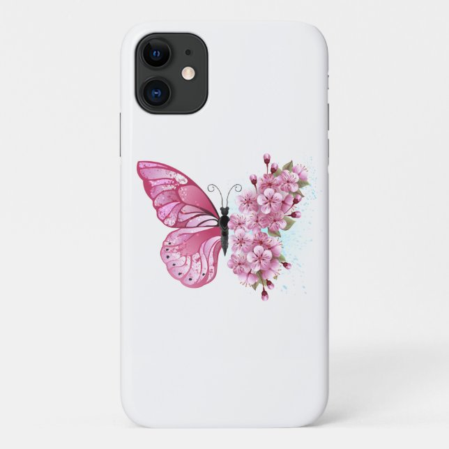 Flower Butterfly with Pink Sakura Case-Mate iPhone Case (Back)