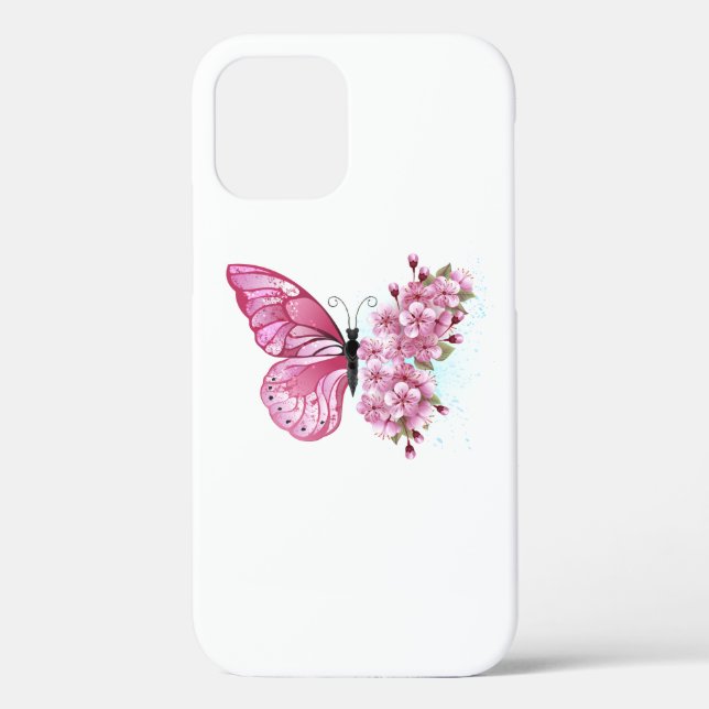 Flower Butterfly with Pink Sakura Case-Mate iPhone Case (Back)