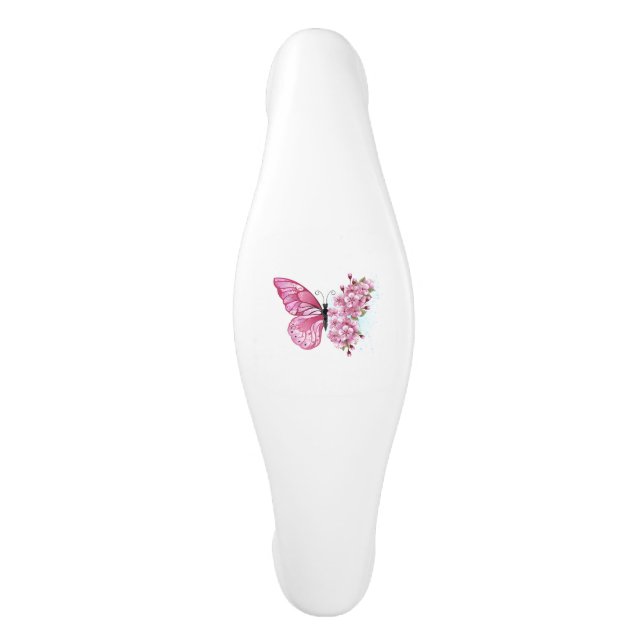 Flower Butterfly with Pink Sakura Ceramic Cabinet Pull (Front)