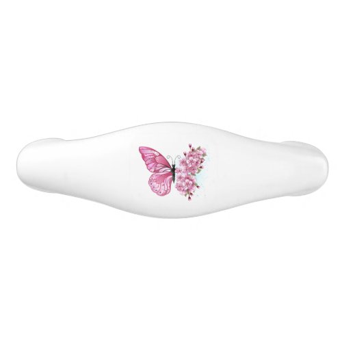 Flower Butterfly with Pink Sakura Ceramic Drawer Pull