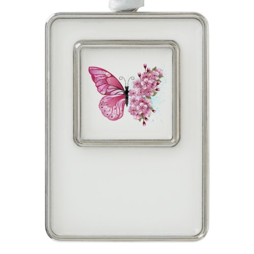 Flower Butterfly with Pink Sakura Christmas Ornament