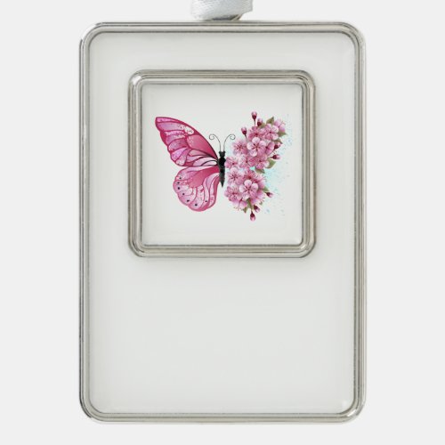 Flower Butterfly with Pink Sakura Christmas Ornament