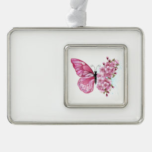 Flower Butterfly with Pink Sakura Christmas Ornament