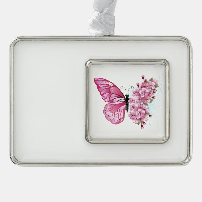 Flower Butterfly with Pink Sakura Christmas Ornament (Front)