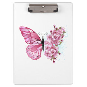 Flower Butterfly with Pink Sakura Clipboard