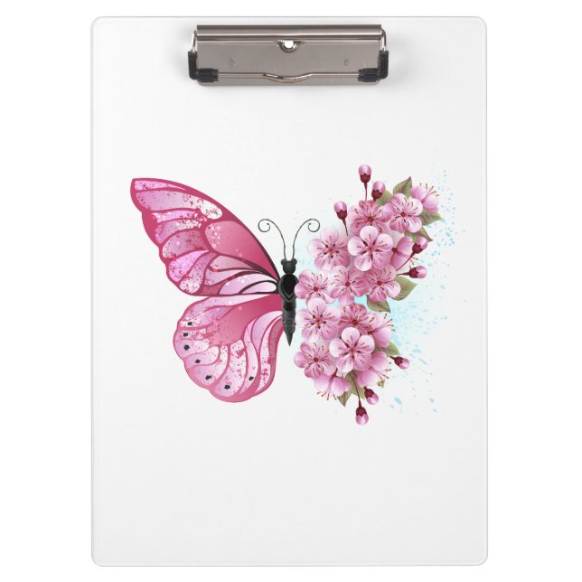 Flower Butterfly with Pink Sakura Clipboard (Front)