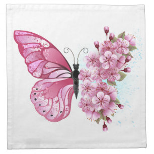 Flower Butterfly with Pink Sakura Cloth Napkin