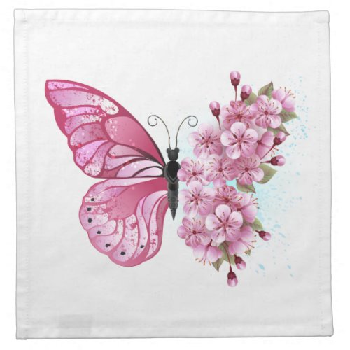 Flower Butterfly with Pink Sakura Cloth Napkin