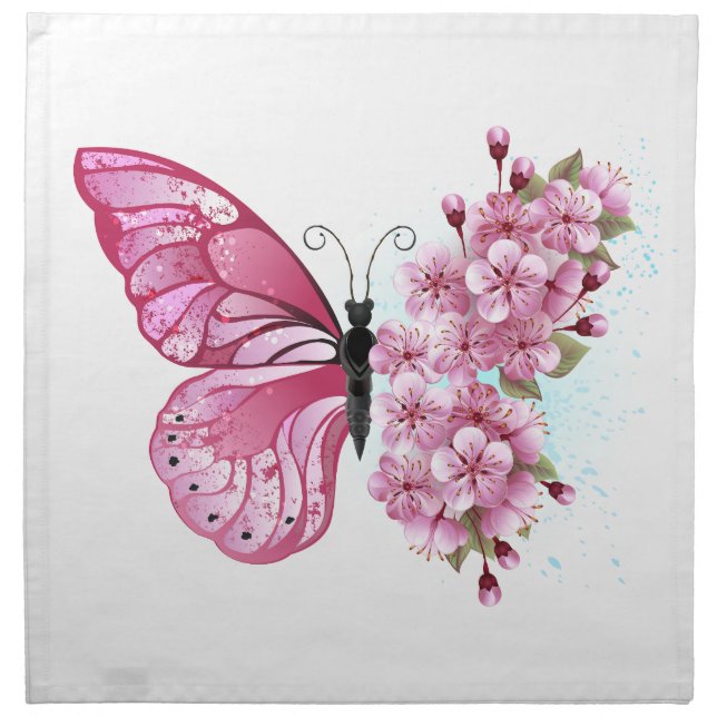 Flower Butterfly with Pink Sakura Cloth Napkin (Front)