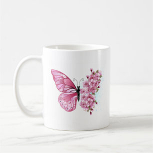 Flower Butterfly with Pink Sakura Coffee Mug