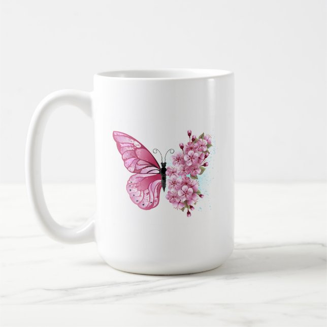 Flower Butterfly with Pink Sakura Coffee Mug (Left)