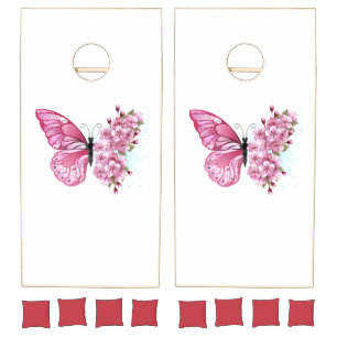 Flower Butterfly with Pink Sakura Cornhole Set