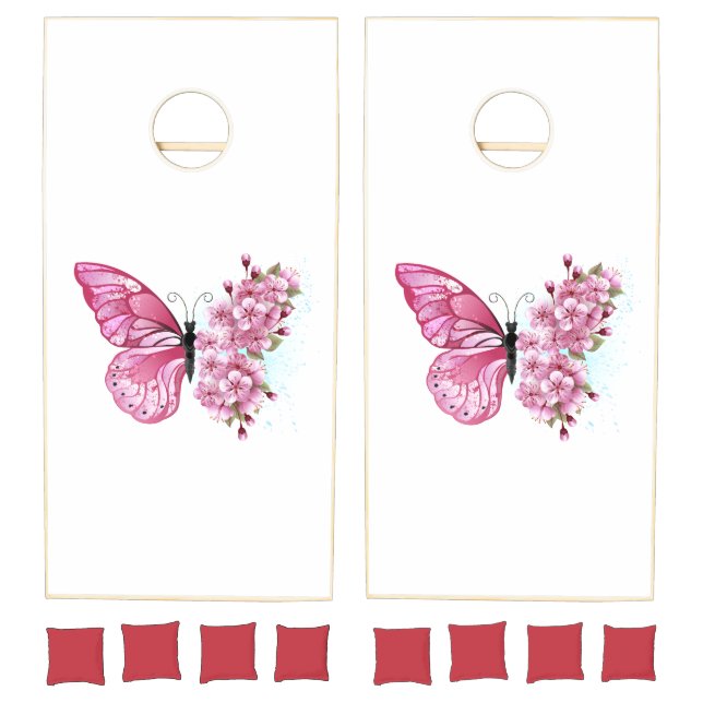 Flower Butterfly with Pink Sakura Cornhole Set (Set)