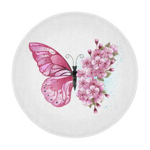 Flower Butterfly with Pink Sakura Cutting Board