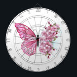 Flower Butterfly with Pink Sakura Dart Board<br><div class="desc">Flower arrangement of pink butterfly with pink Japanese cherry blossoms on white background.</div>