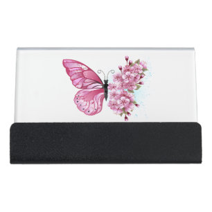 Flower Butterfly with Pink Sakura Desk Business Card Holder