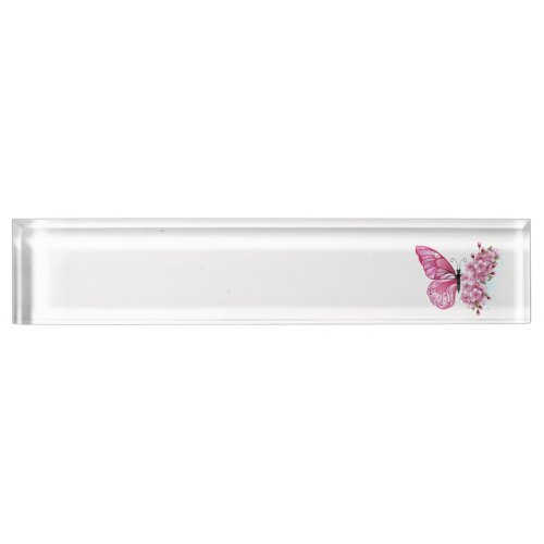 Flower Butterfly with Pink Sakura Desk Name Plate