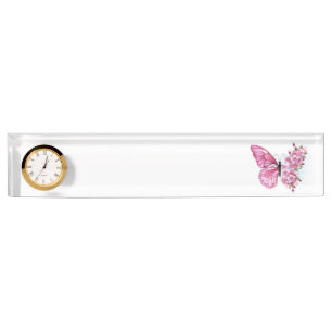 Flower Butterfly with Pink Sakura Desk Name Plate