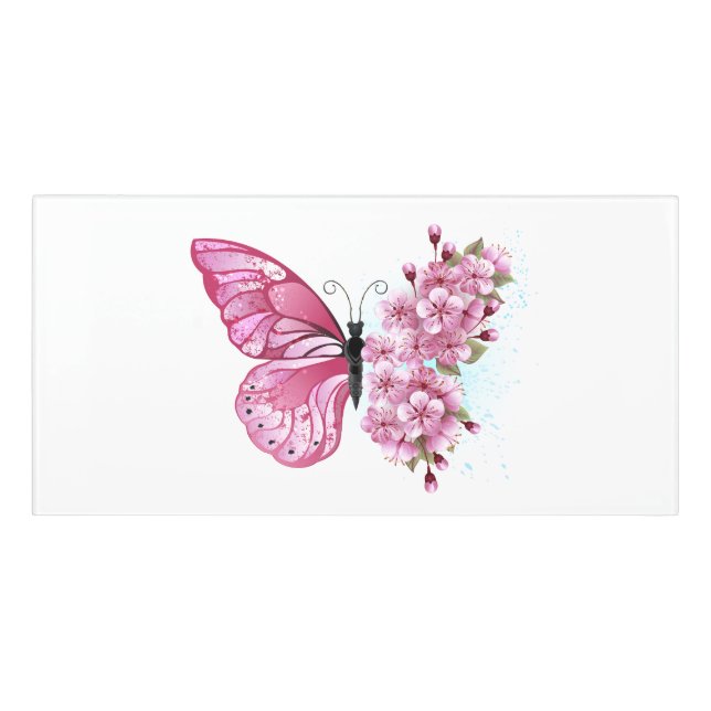 Flower Butterfly with Pink Sakura Door Sign (Classic Front)
