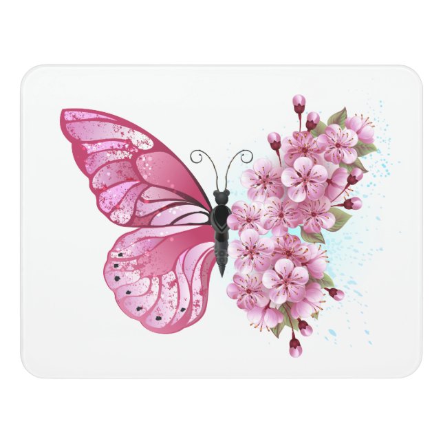 Flower Butterfly with Pink Sakura Door Sign (Contemporary Front)