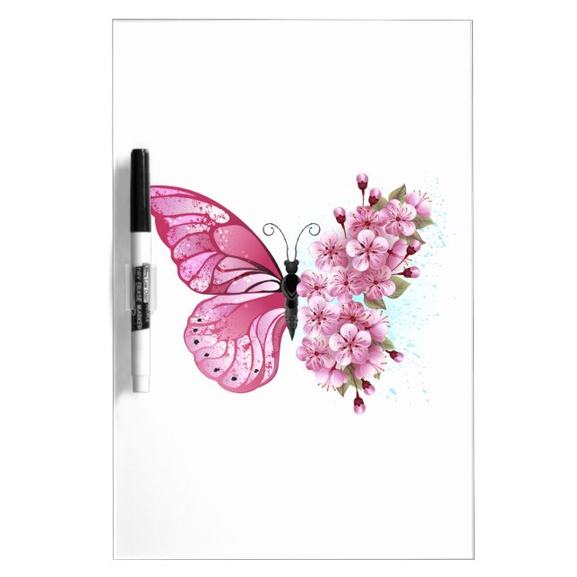 Flower Butterfly with Pink Sakura Dry Erase Board (Front)
