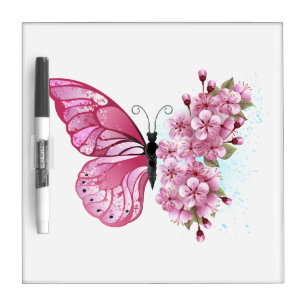 Flower Butterfly with Pink Sakura Dry Erase Board
