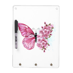 Flower Butterfly with Pink Sakura Dry Erase Board