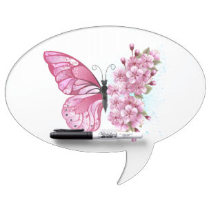 Flower Butterfly with Pink Sakura Dry Erase Board