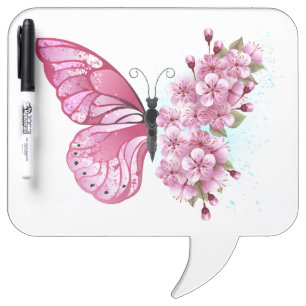 Flower Butterfly with Pink Sakura Dry Erase Board