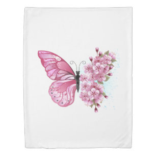 Flower Butterfly with Pink Sakura Duvet Cover