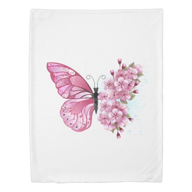 Flower Butterfly with Pink Sakura Duvet Cover (Front)