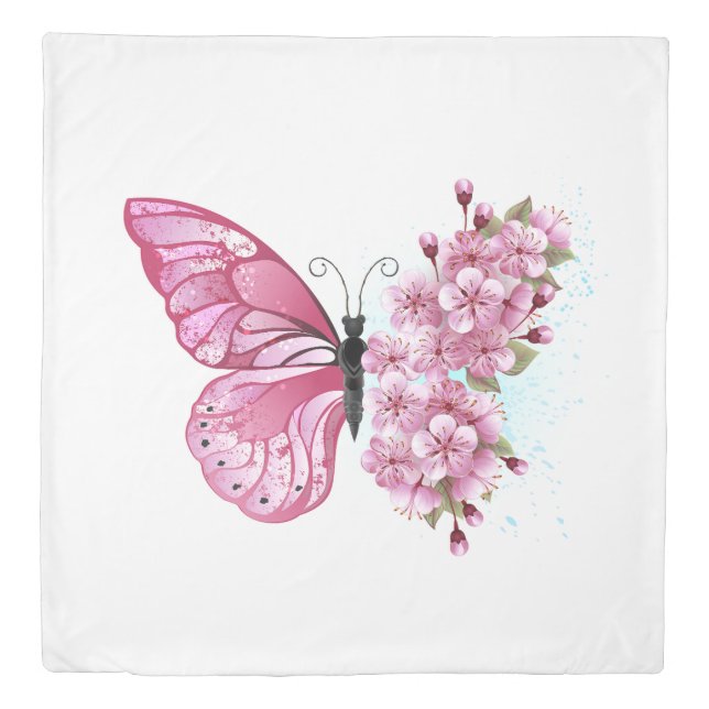 Flower Butterfly with Pink Sakura Duvet Cover (Front)