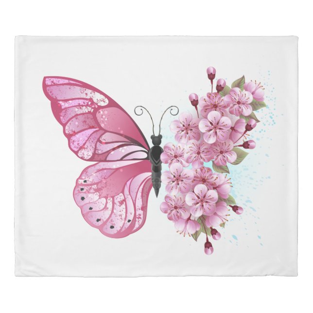 Flower Butterfly with Pink Sakura Duvet Cover (Front)