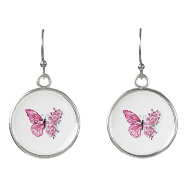 Flower Butterfly with Pink Sakura Earrings (Front)