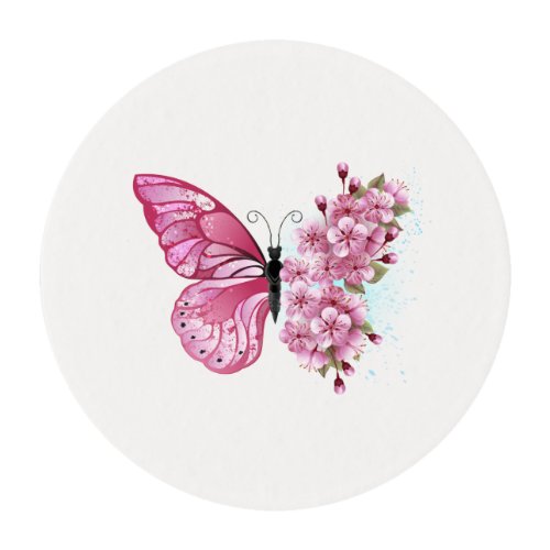 Flower Butterfly with Pink Sakura Edible Frosting Rounds