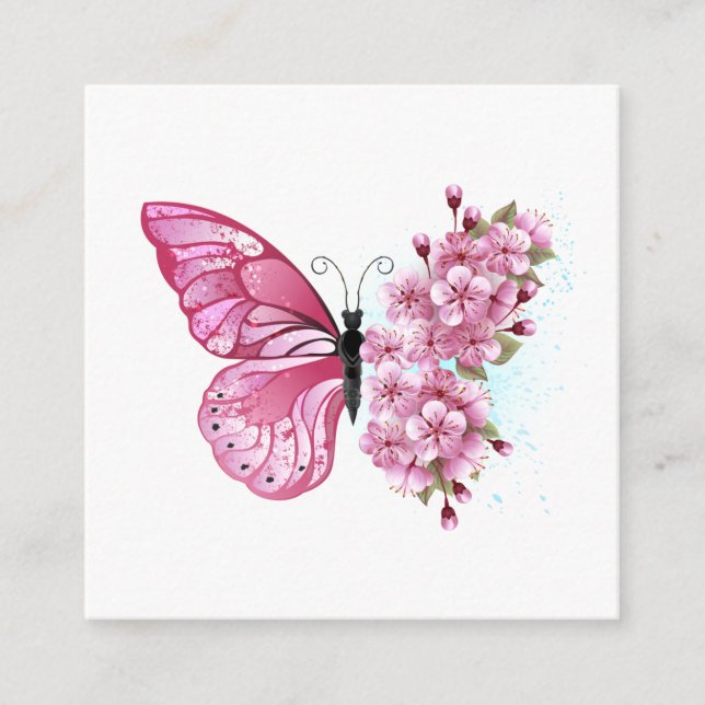 Flower Butterfly with Pink Sakura Enclosure Card (Front)