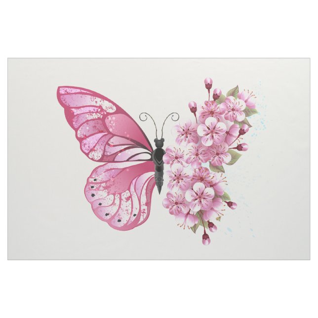 Flower Butterfly with Pink Sakura Fabric (Yard)