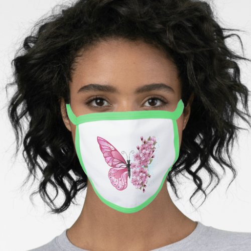Flower Butterfly with Pink Sakura Face Mask