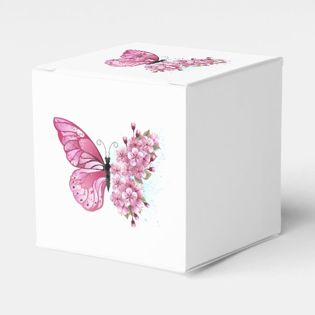 Flower Butterfly with Pink Sakura Favor Boxes (Front Side)