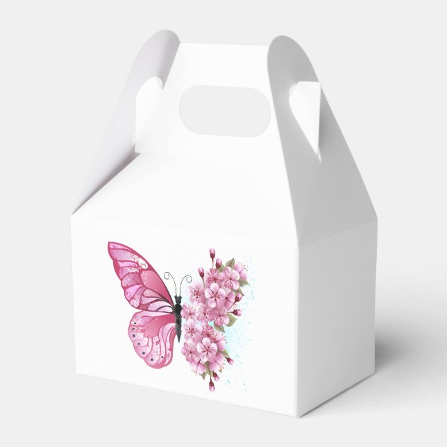 Flower Butterfly with Pink Sakura Favor Boxes (Front Side)
