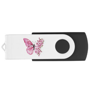 Flower Butterfly with Pink Sakura Flash Drive