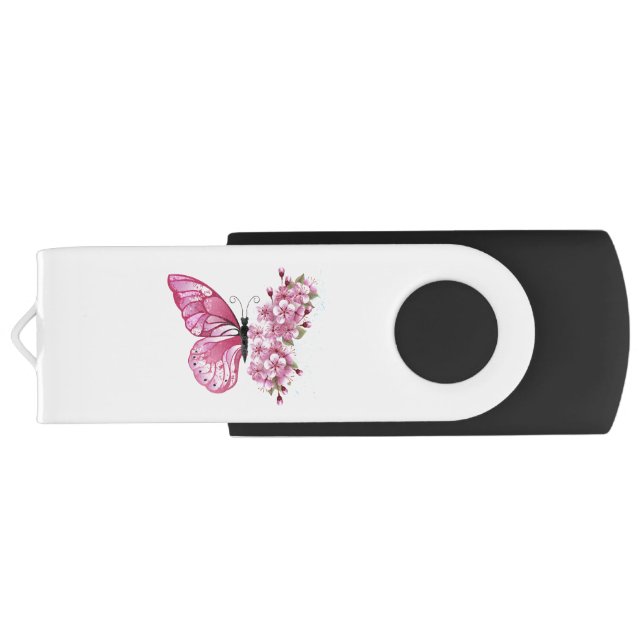Flower Butterfly with Pink Sakura Flash Drive (Back)