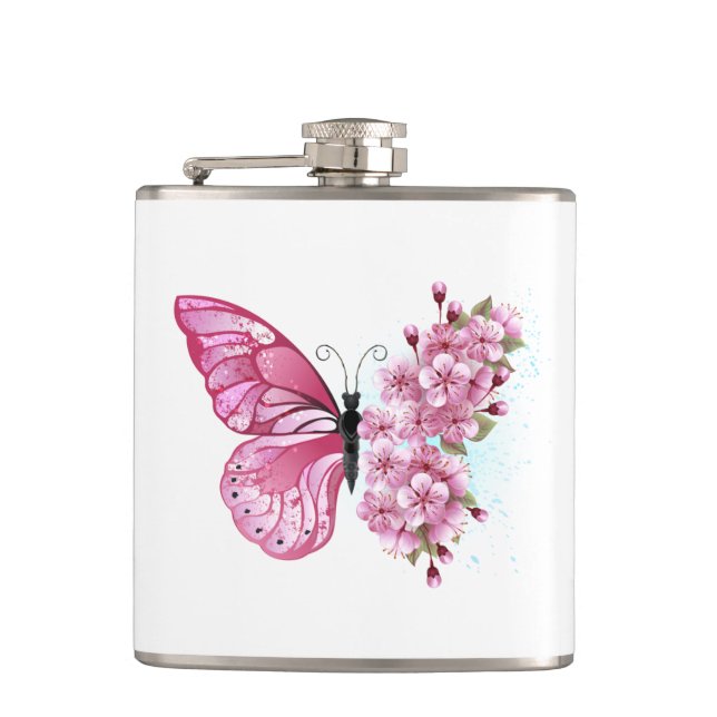 Flower Butterfly with Pink Sakura Flask (Front)