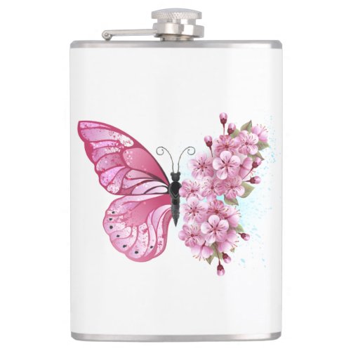 Flower Butterfly with Pink Sakura Flask