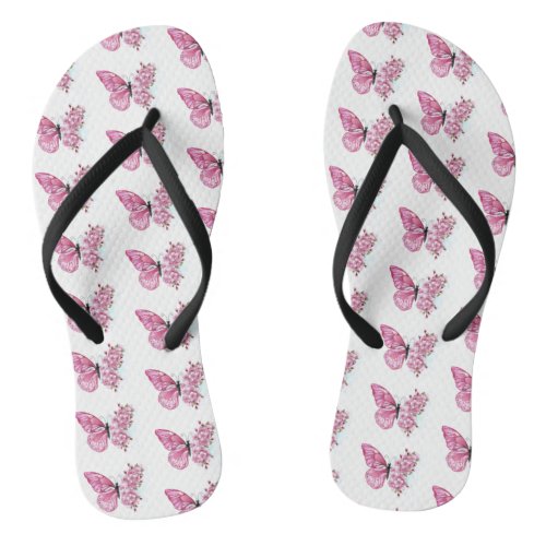 Flower Butterfly with Pink Sakura Flip Flops