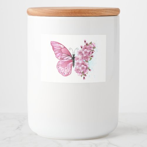Flower Butterfly with Pink Sakura Food Label