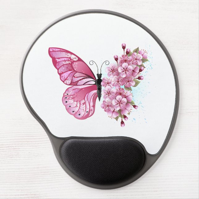 Flower Butterfly with Pink Sakura Gel Mouse Pad (Front)