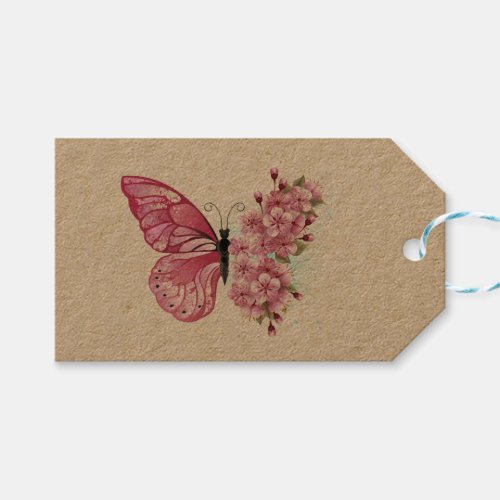 Flower Butterfly with Pink Sakura Gift Tags