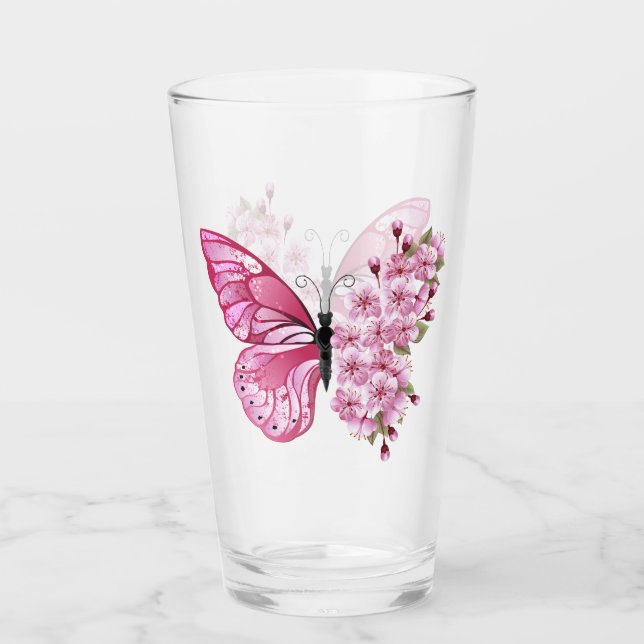 Flower Butterfly with Pink Sakura Glass (Front)