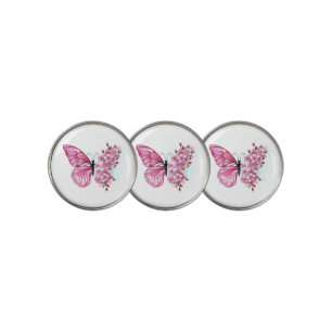 Flower Butterfly with Pink Sakura Golf Ball Marker